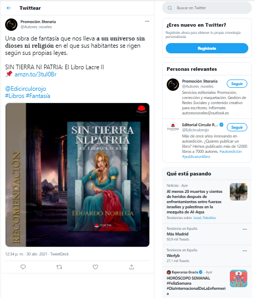 "Sin tierra ni patria" en Twiter 1 twiter