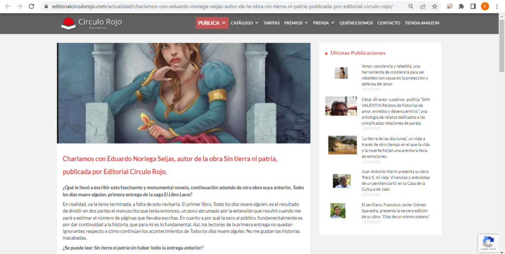Entrevista en la web de Círculo Rojo 1 220518 entrevista CR Sin tierra ni patria